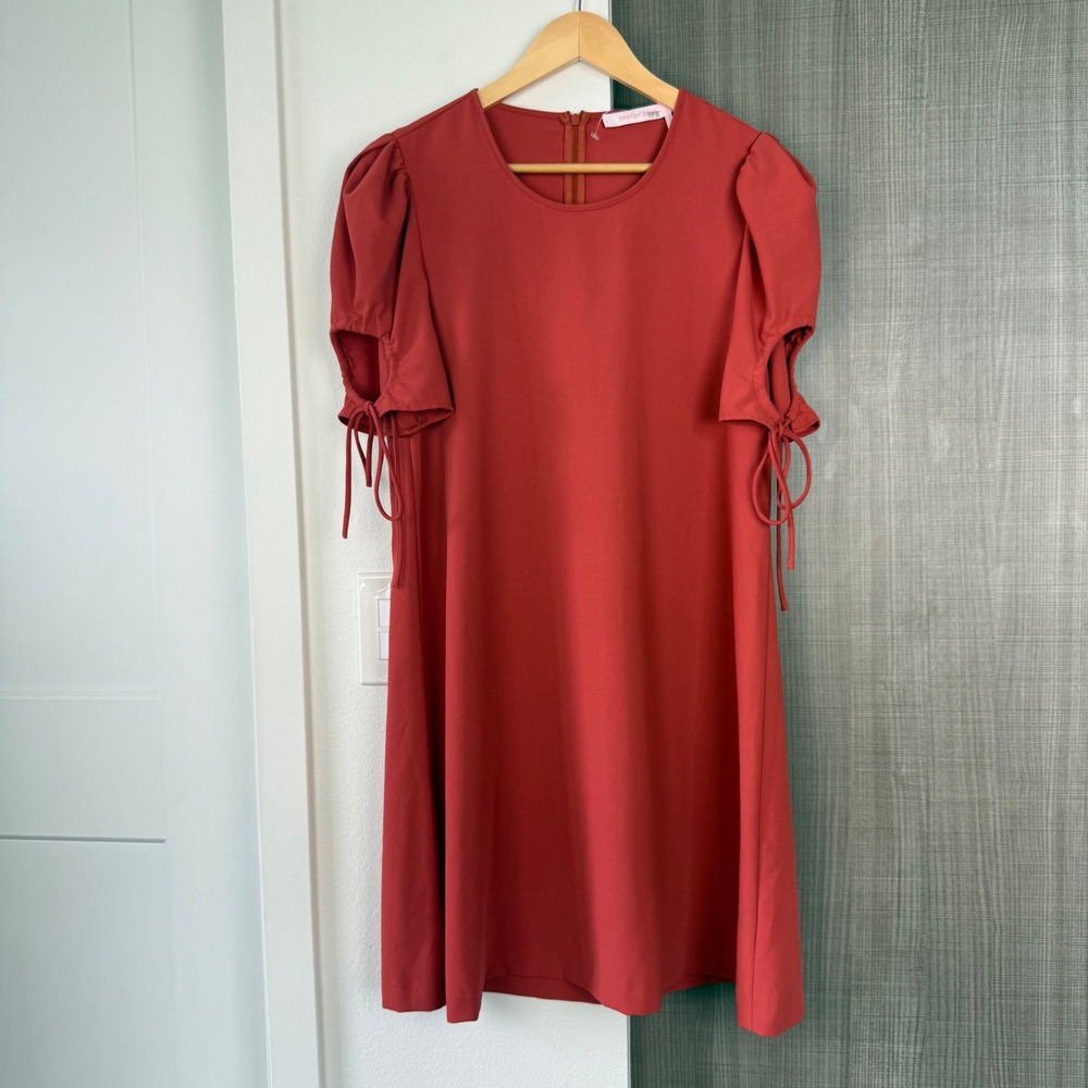 NEW See By Chloe Peppery Red Ruched Crepe Mini Dress Shift Size 44 - Picture 3 of 12